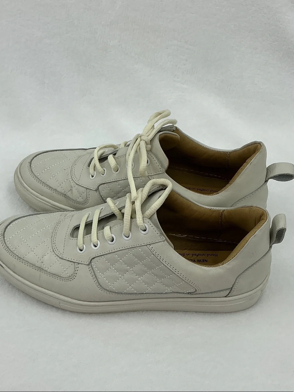 Quilt-Panel Men's Lace-Up Sneakers in Cream B08